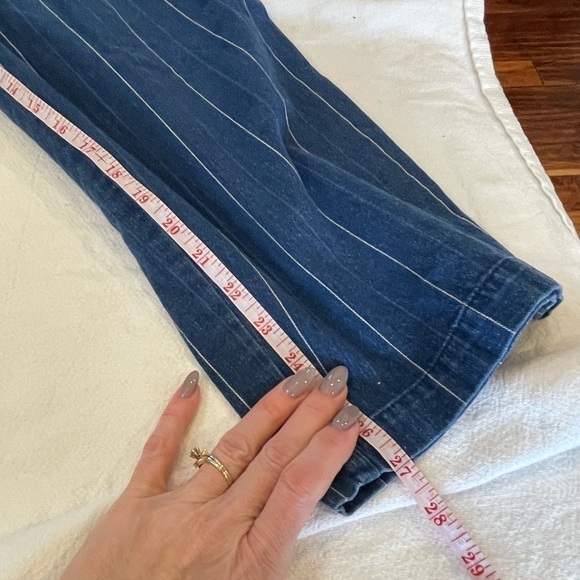 J Crew wide pin stripe paper bag baggy jean denim gathered waist zipper closure - Picture 10 of 12